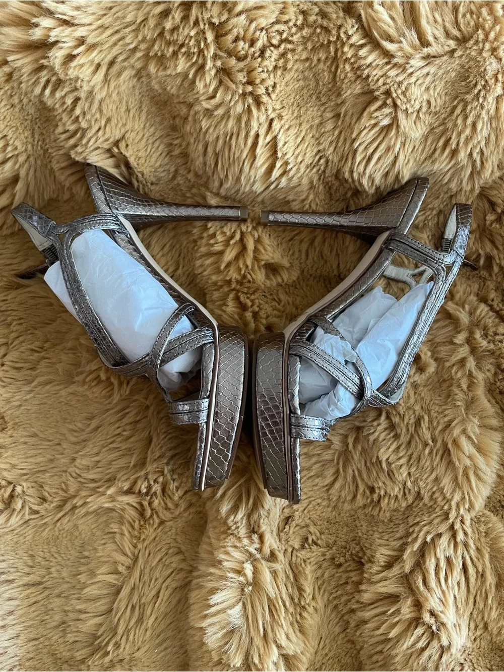 Michael Kors Bronze Metallic Snakeskin Strappy Stiletto Sandals